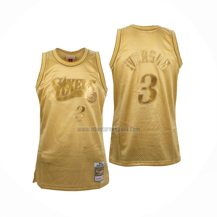 Camiseta Philadelphia 76ers Allen Iverson NO 3 Mitchell & Ness 2000-01 Oro